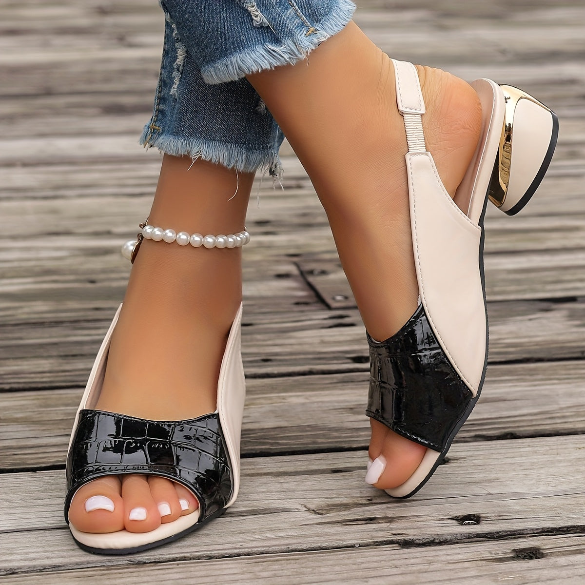 Leire | Sandália bicolor slingback premium